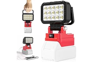 HUAKAYO LED Work Light Compatible with Milwaukee m18 18V Battery, 40W 6000LM Cordless Work Light with 2 USB Charging Port, 145° Adjustable Angle Portable Home Light Accessory Flashlight (Battery NOT included)