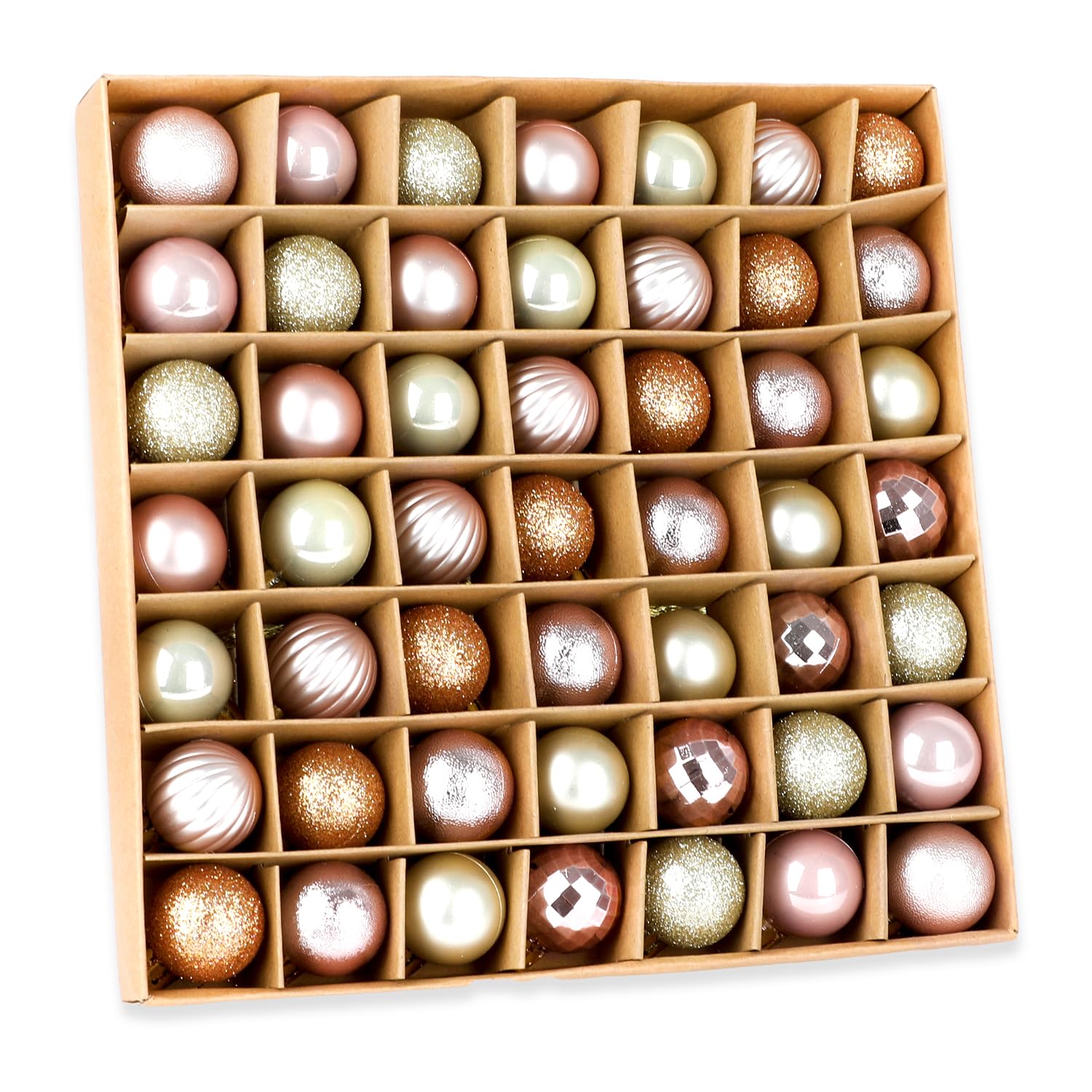 VEYLIN Mini Baubles, 49pcs 3cm Shatterproof Christmas Tree Baubles for Tiny Tree Decoration (Champagne and Gold)