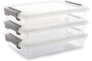 Citylife 3 PCS Plastic Storage Bins with Latching Lids Clear File Box Portable Storage Containers for Organizing A4 Paper, Do