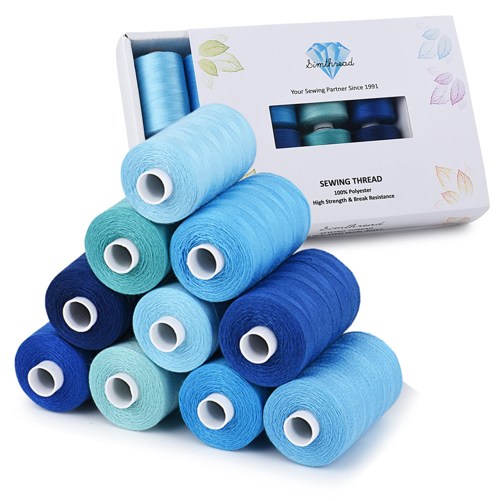 Simthread All Purpose Sewing Thread, 10 Spool 1000 Yards Each Bobbin Polyester Thread for Sewing, Handy Polyester Sewing Threads for Sewing Machine (Denim Color Series)