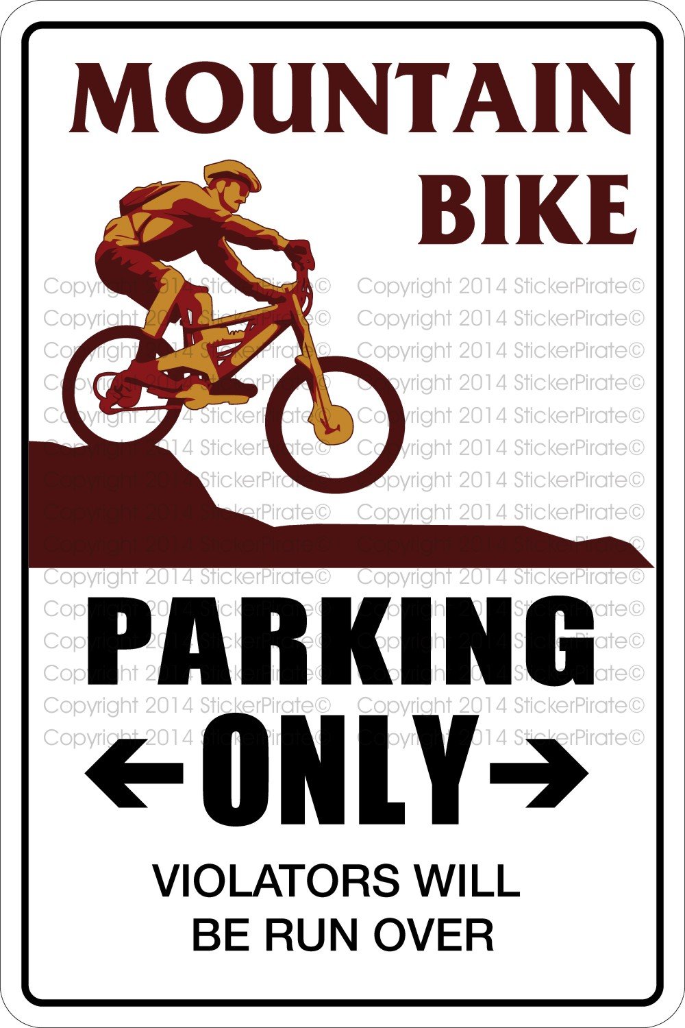 StickerPirate Mountain Bike Parking Only 8" x 12" Metal Novelty Sign Aluminum NS 396