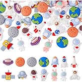 PH PandaHall 56Pcs Resin Cabochons 14 Styles Space Theme Flatback Beads Astronaut Rocket Spaceship Charms Resin Cabochons Craft Making Supplies for Phone Case Hair Clip Scrapbooking Decor