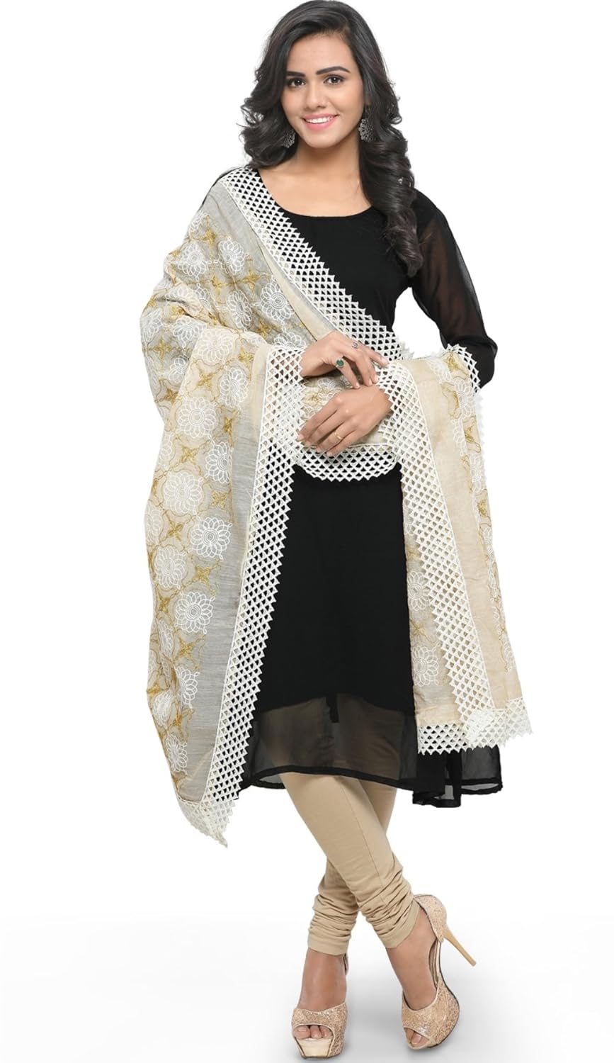 ethnicjunction women's embroidered chanderi dupatta (offwhite_free size)