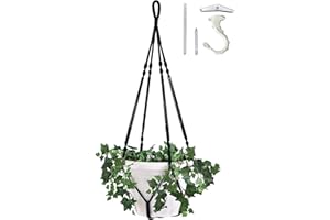 Shineloha Giant XXL 55 Inches Macrame Planter Hanger Large for 15 inch Pot + Swag Hook | Extra Large Hanging Planter for Indoor Plants | No Pot/Plant Included (XXL Black)