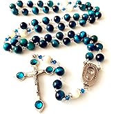 elegantmedical HANDMADE TIGER EYE BEADS CATHOLIC ROSARY CRUCIFIX NECKLACE Lourdes water Medal