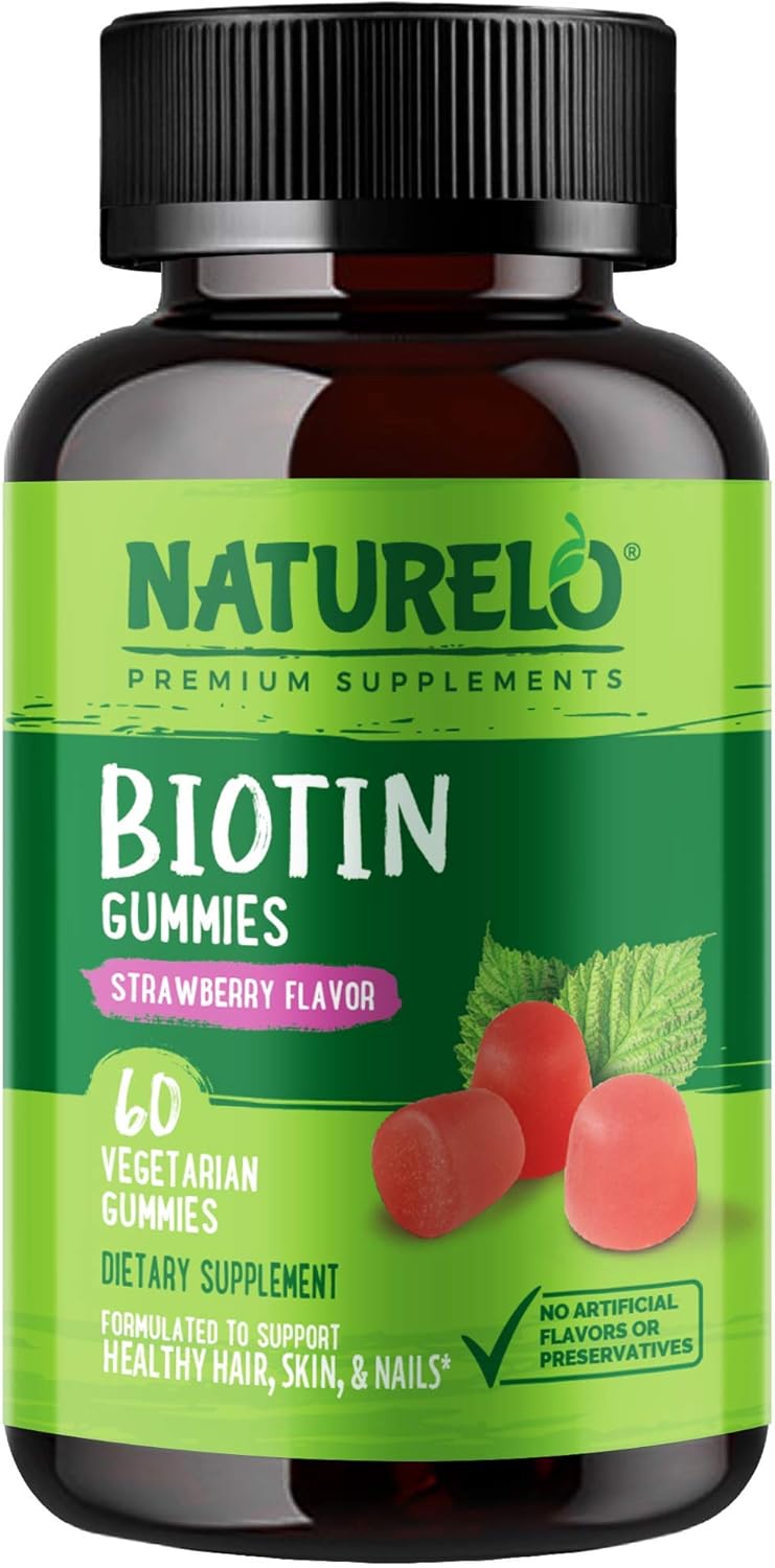 NATURELO Biotin Gummies - Supports Healthy Hair, Skin & Nails - High Potency 2500 mcg - Non GMO, Gluten Free - 60 Gummies: Health & Personal Care