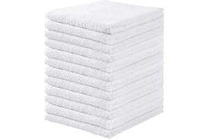 QQV White Terry Cloth Bar Mop Towels - 100% Cotton Cleaning Towels & Rags, Absorbent & Quick Drying, 16"x19", Pack of 12