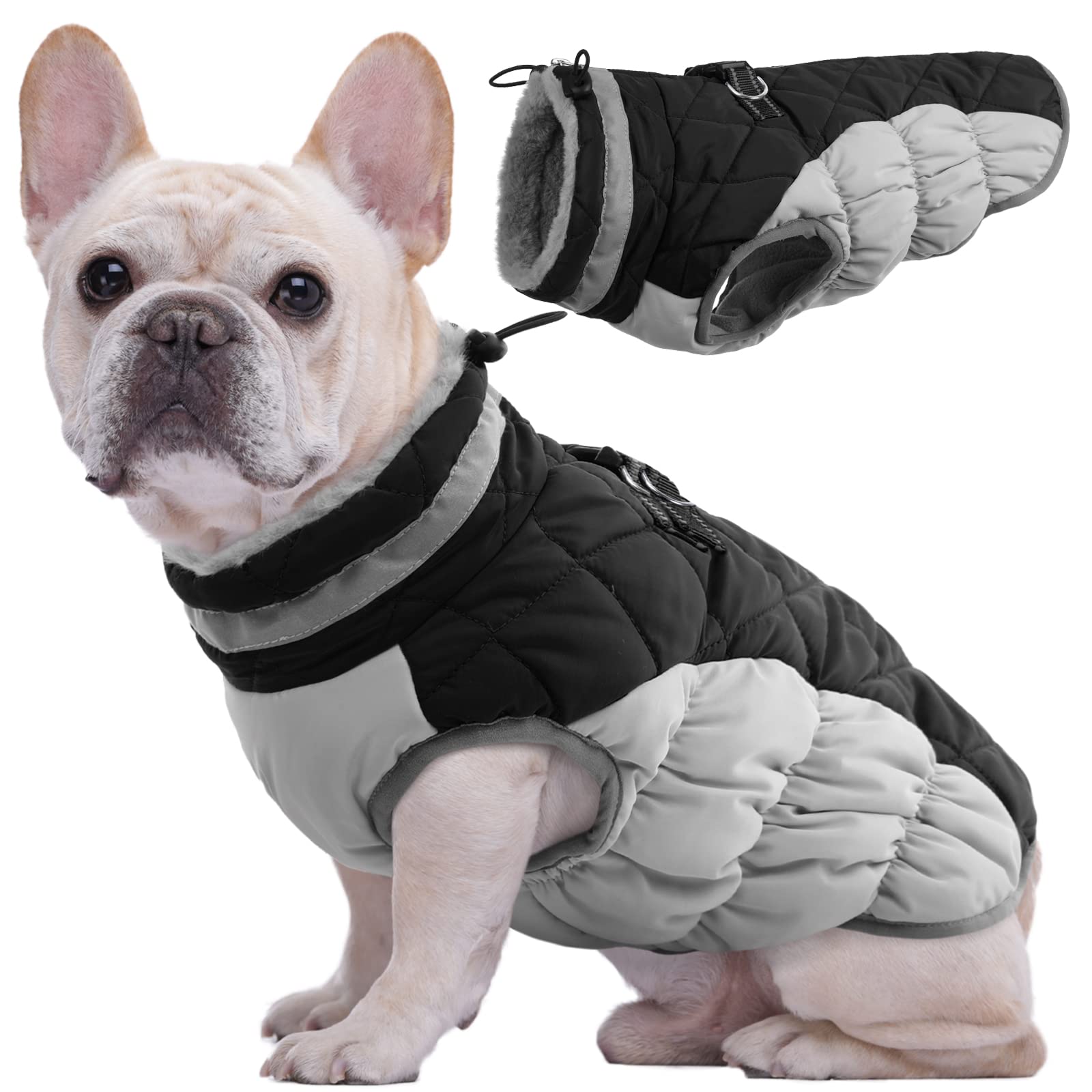 Kuoser Dog Winter Coat Waterproof Cold Weather Warm Jacket for Small Medium Large Dogs Cozy Fleece Lined Puppy Winter Vest with Fur Collar Reflective Zip Up Pet Apparel Outdoor Clothes, Black — image 1