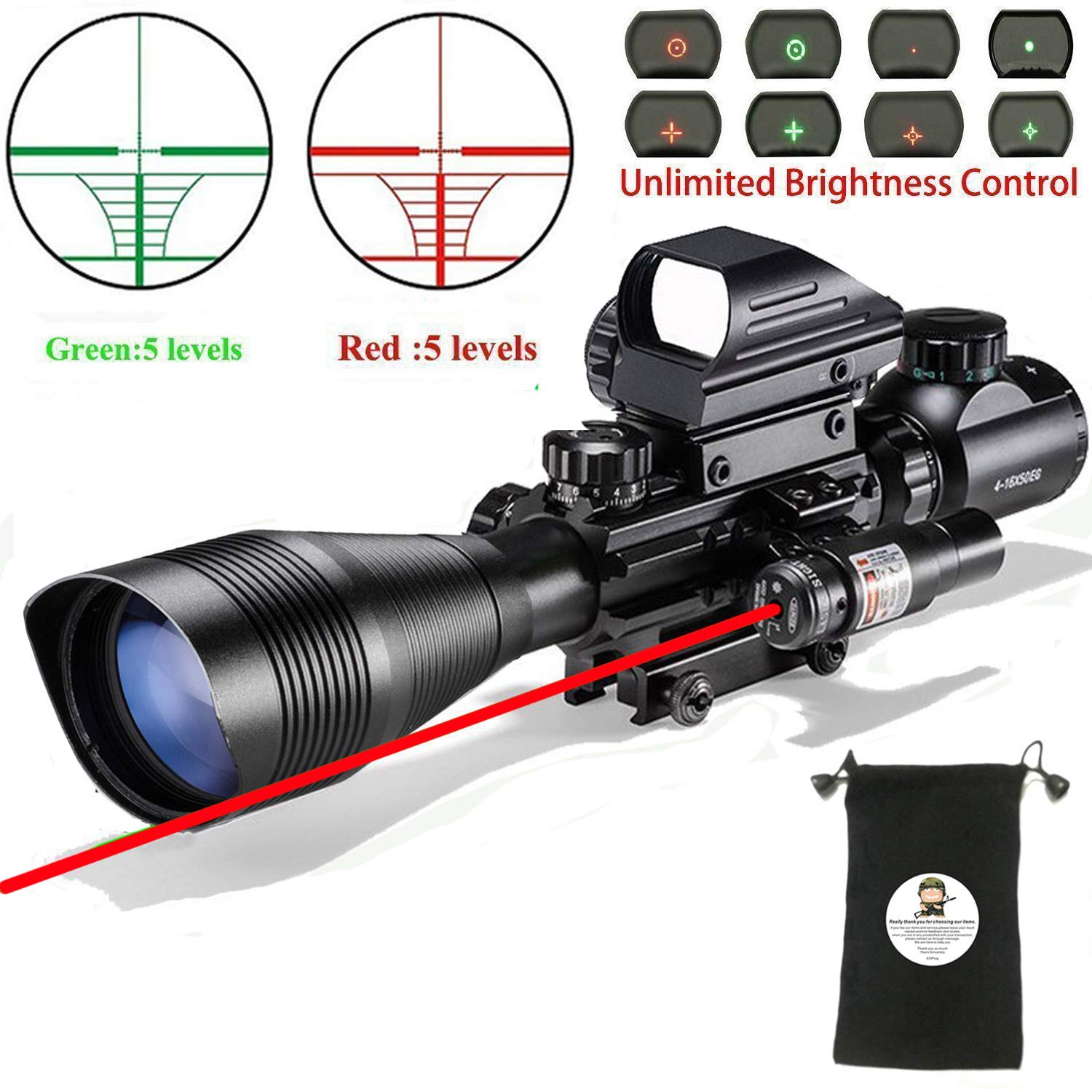 Tactical Rifle Scope Combo C412x50EG Dual Illuminated Red Laser Sight