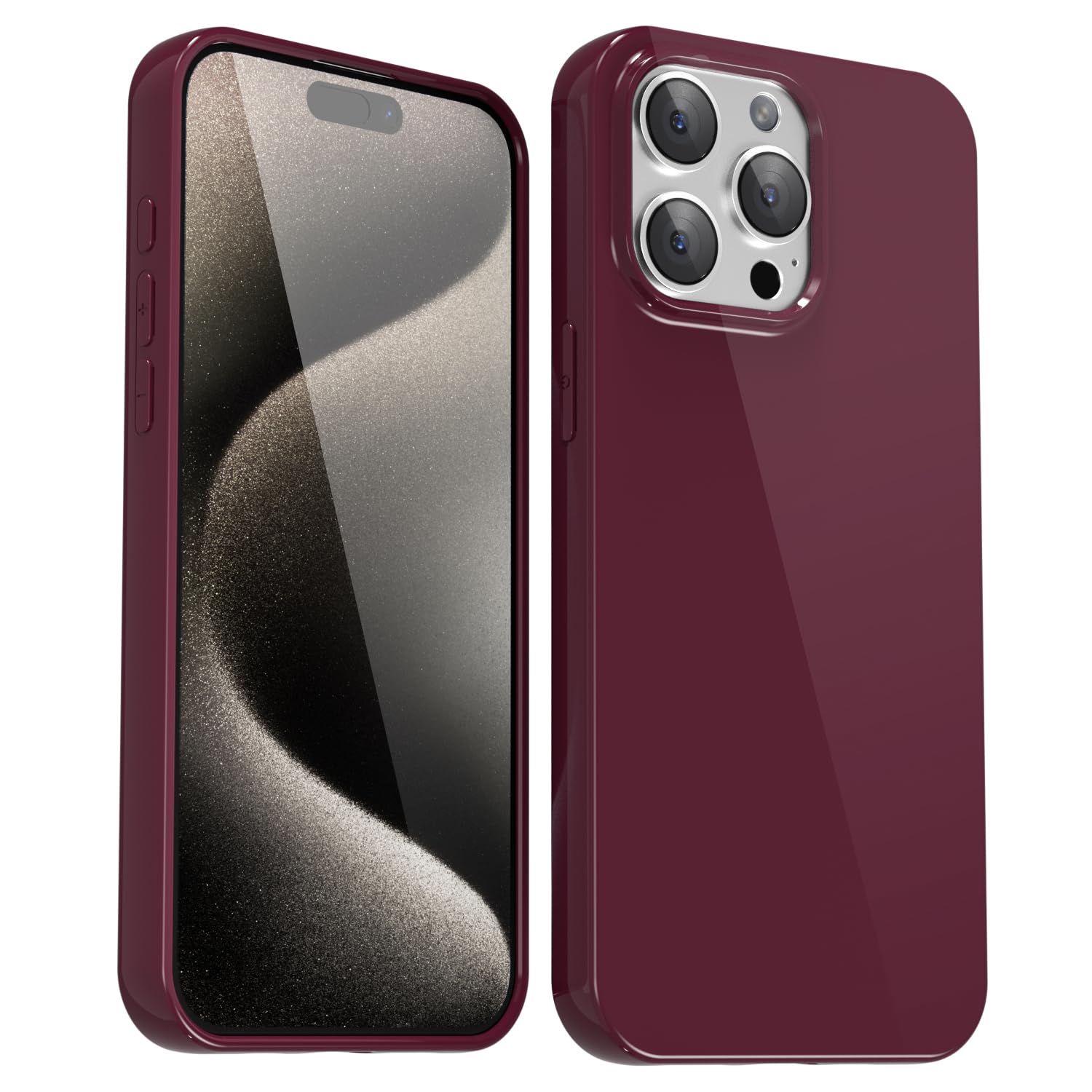 Svanove for iPhone 15 Pro Max Case Silicone, Glossy Soft Rubber Gel Jelly Cute Protective Plastic Simple Plain Phone Case Cover for Women Girl, Slim Thin Flexible Shockproof TPU, Burgundy Wine — image 1