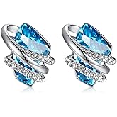 Leafael Wish Stone Stud Earrings with Birthstone Crystals, 18K Rose Gold Plated or Silver-tone