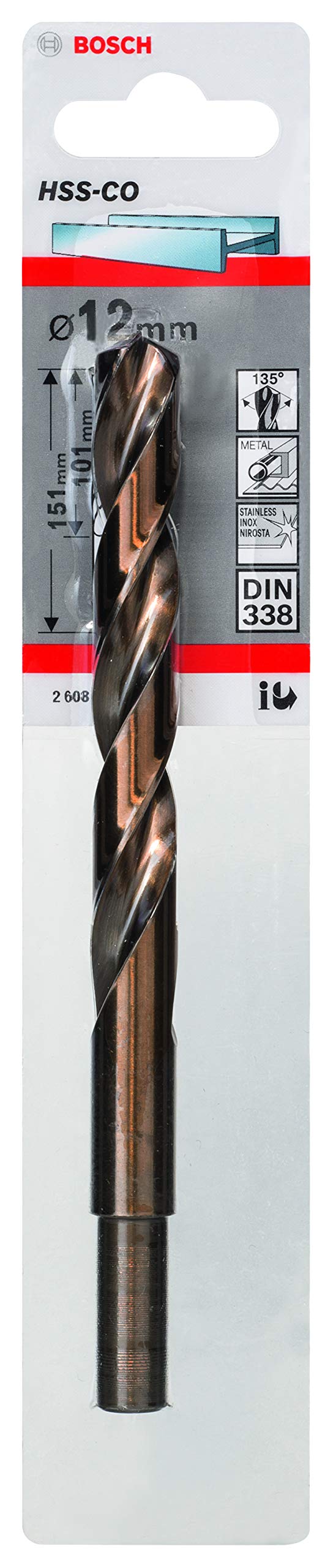 Bosch Professional 2608585869 HSS-Co Metal Drill Bit (Stainless Steel, 12 x 101 x 151 mm, Accessory Drill Driver), Gold