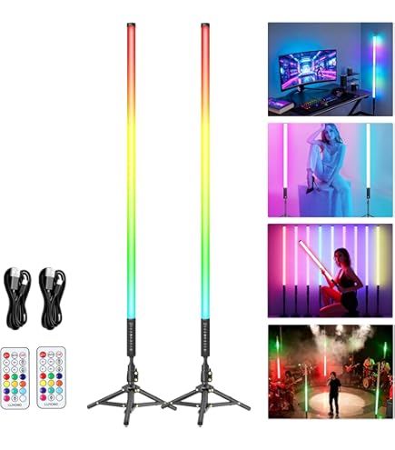 LUXCEO 2Pack 90cm RGB Tube Light Bar (3Ft) with Light Stand, 2.4G