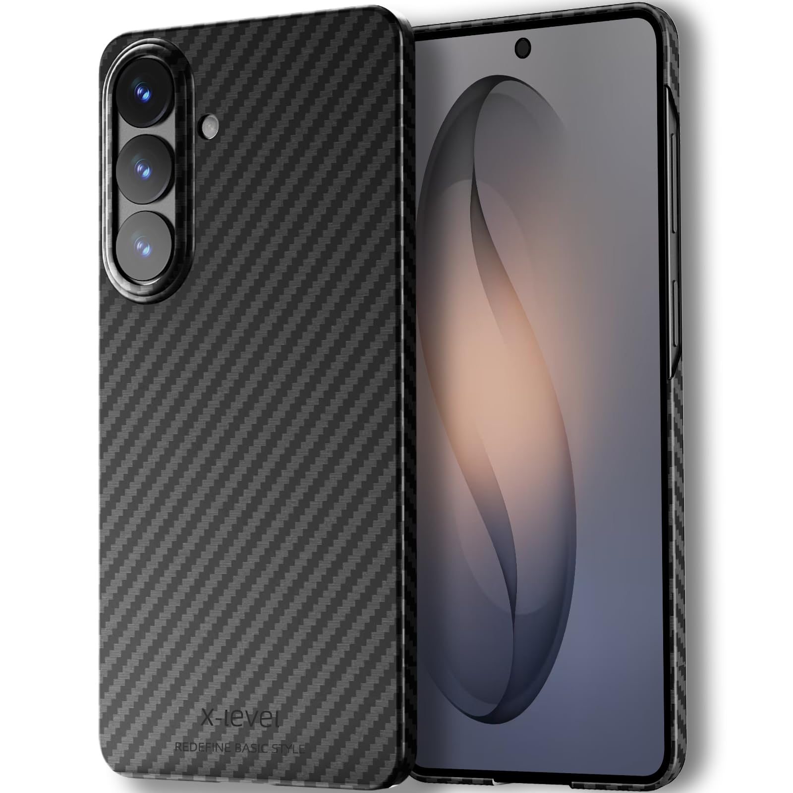 X-level for Samsung Galaxy S26 Case,Slim Flexible Carbon Fiber Pattern Phone Cover,Shockproof Anti-Scratch Ultra-Thin Protective Case for Galaxy S26,Black