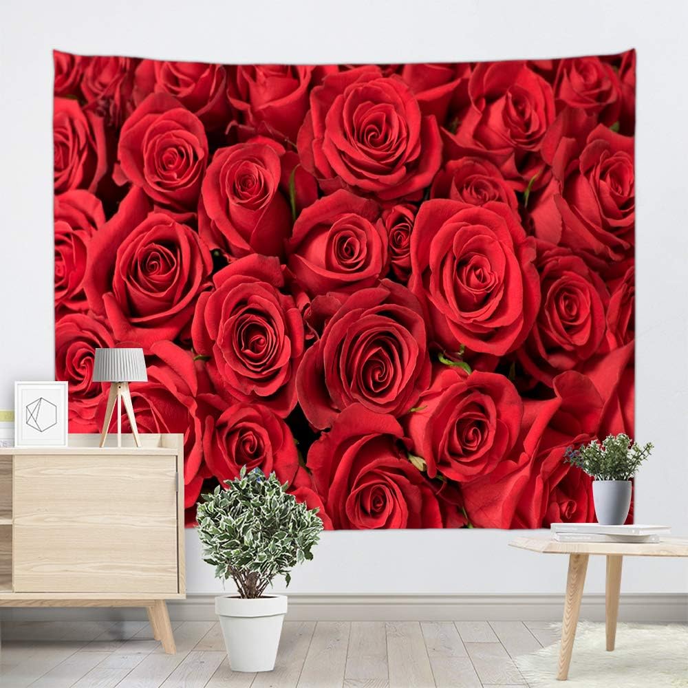 Tapestries - Sevendec Rose Tapestry Wall Hanging Red Flower Wall Tapestry Nature Elegant for Livingroom Bedroom Dorm Home Decor W90 x L71