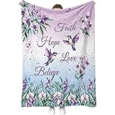 Hohoto Hummingbird Floral Bird Blanket Purple Flowers Gifts for Women Kids Girls Mom Wife Female Friends Birthday Spring Room Decor Colorful Soft Plush Throw Blankets 50"x60"
