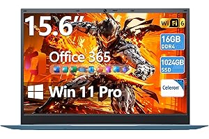 MELIUNA 15.6 Inch Windows 11 Laptop with Office 365, 16GB RAM 1024GB SSD Laptops Computer, Celeron Quad-Core, 180° Angle, 700