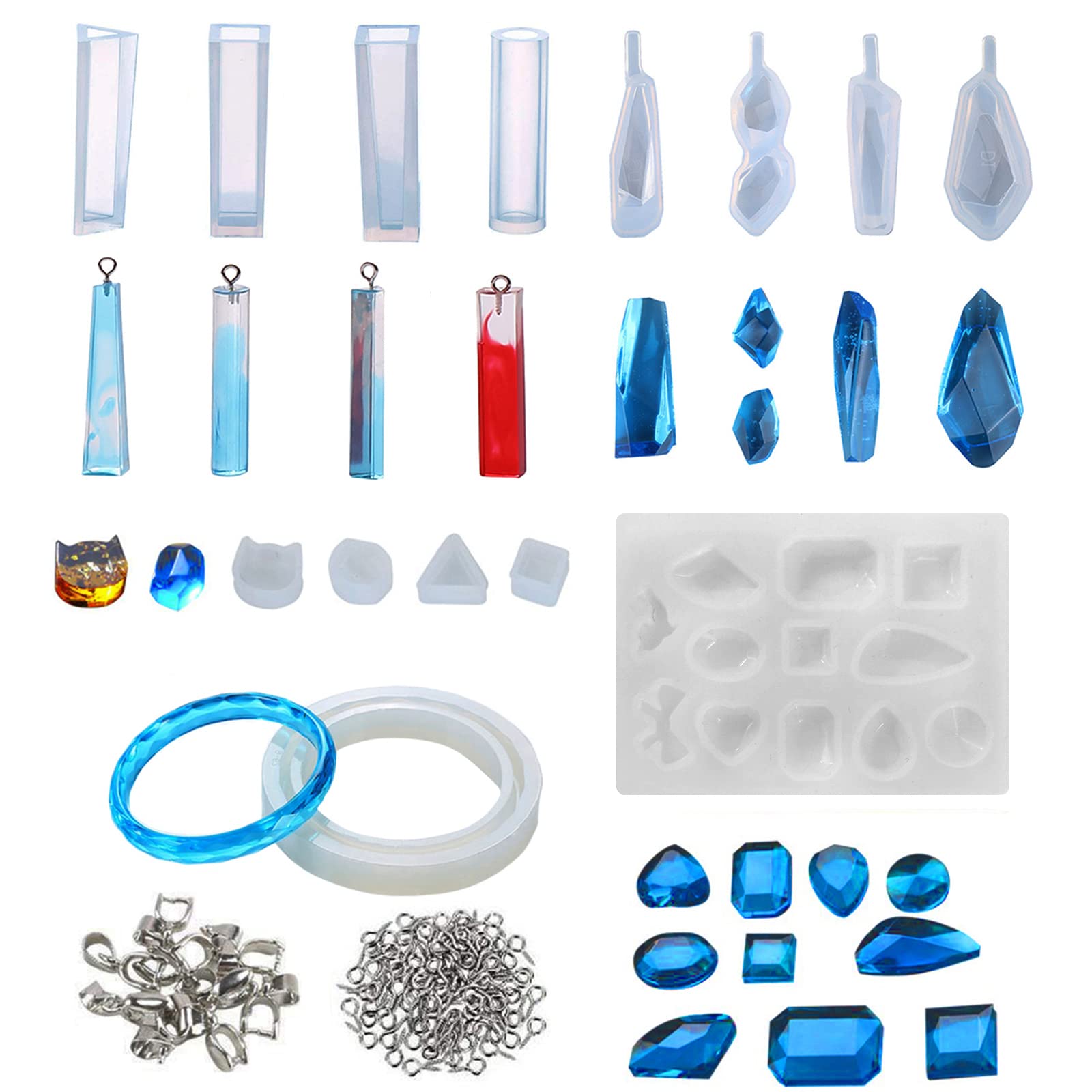 SwirlColor Resin Molds Silicone, 74pcs Resin Moulds for Jewellery Making Safe Useful Practical Pendant Bracelet Ring Resin Casting Molds