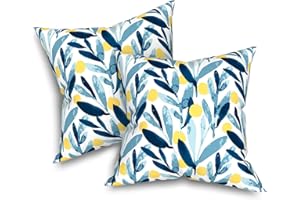 Melody Elephant Outdoor/Indoor Throw Pillow Covers Set of 2, All Weather Square Pillow Cases 16x16 Inch, Patio Cushion Pillow of Home Furniture Use, Leaves Multi