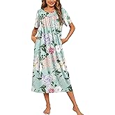 Ekouaer Women's House Dress with Pockets Long Nightgowns for Women House Dress Pleated Front Moo Moos for Women S-XXXL