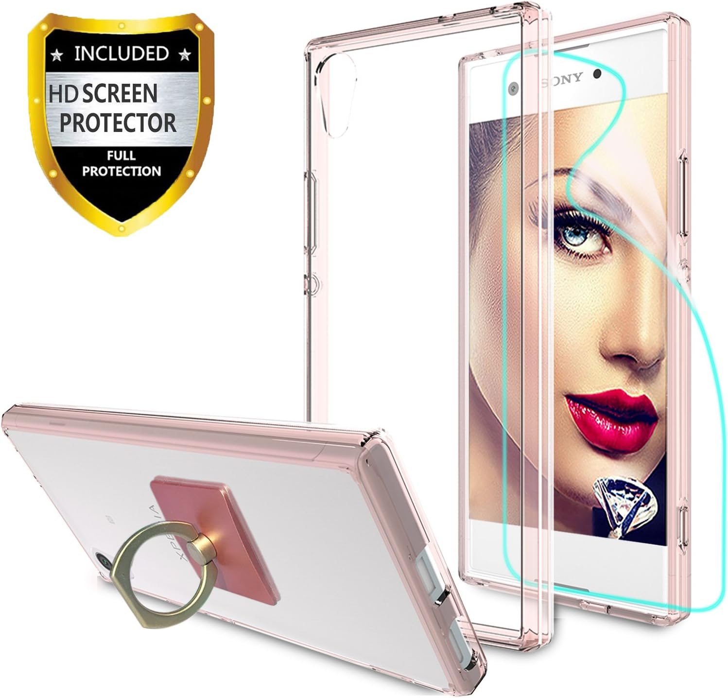 Sony Xperia XA1 Ultra Phone Case With HD Screen Protector + Phone Stand, [Anti-Scratch] [Shock Absorption][Air Hybrid] Ultra Slim Bumper Phone Case Cases Cover For Sony Xperia XA1 Ultra-CB Rose Gold