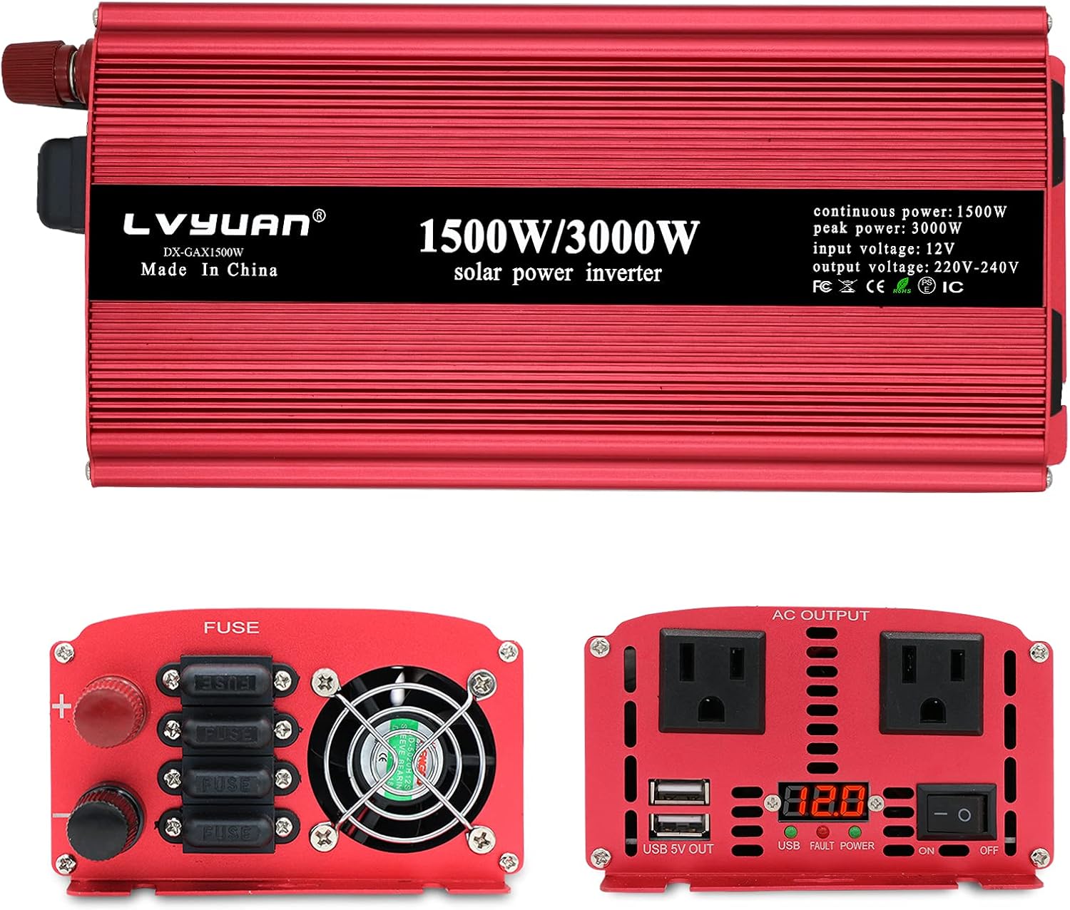 Amazon Yinleader インバーター 12v 定格1500w 最大3000w Dc12v 直流 Ac100v 交流 変換 カーインバーター 太陽光発電 災害対策 地震 防災用品 自動車 船 キャンプ アウトドア 緊急時で大活躍 停電の対策 車 バイク 車 バイク