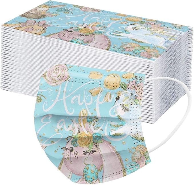 Amazon マスク 50枚 Maszone 使い捨てマスク 不織布マスク イースター マスク 保護マスク 可愛い マスク うさぎ 柄マスク 大人用サイズ 三層構造 大人用マスク Mask 高密度フィルター イースター 一次性防護 花粉対策 通気性 肌レディース メンズ Maszone 布マスク