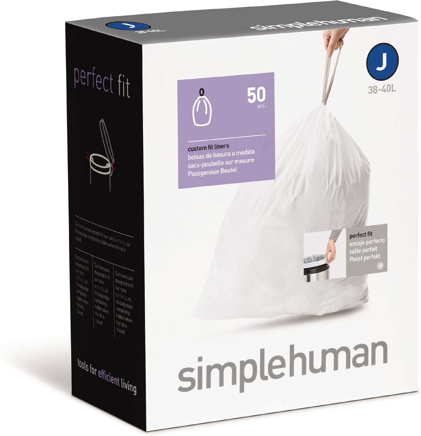 simplehuman Custom Fit Trash Can Liner J, 3040 L / 1010.5 Gal, 50