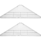 evron Corner Mounting Shelf Set of 2 – Easy to Install Floating Wall Shelves with Wood Grain Finish, Durable and Waterproof ABS Plastic for Kitchen, Bathroom, Living Room Home Décor (Clear)