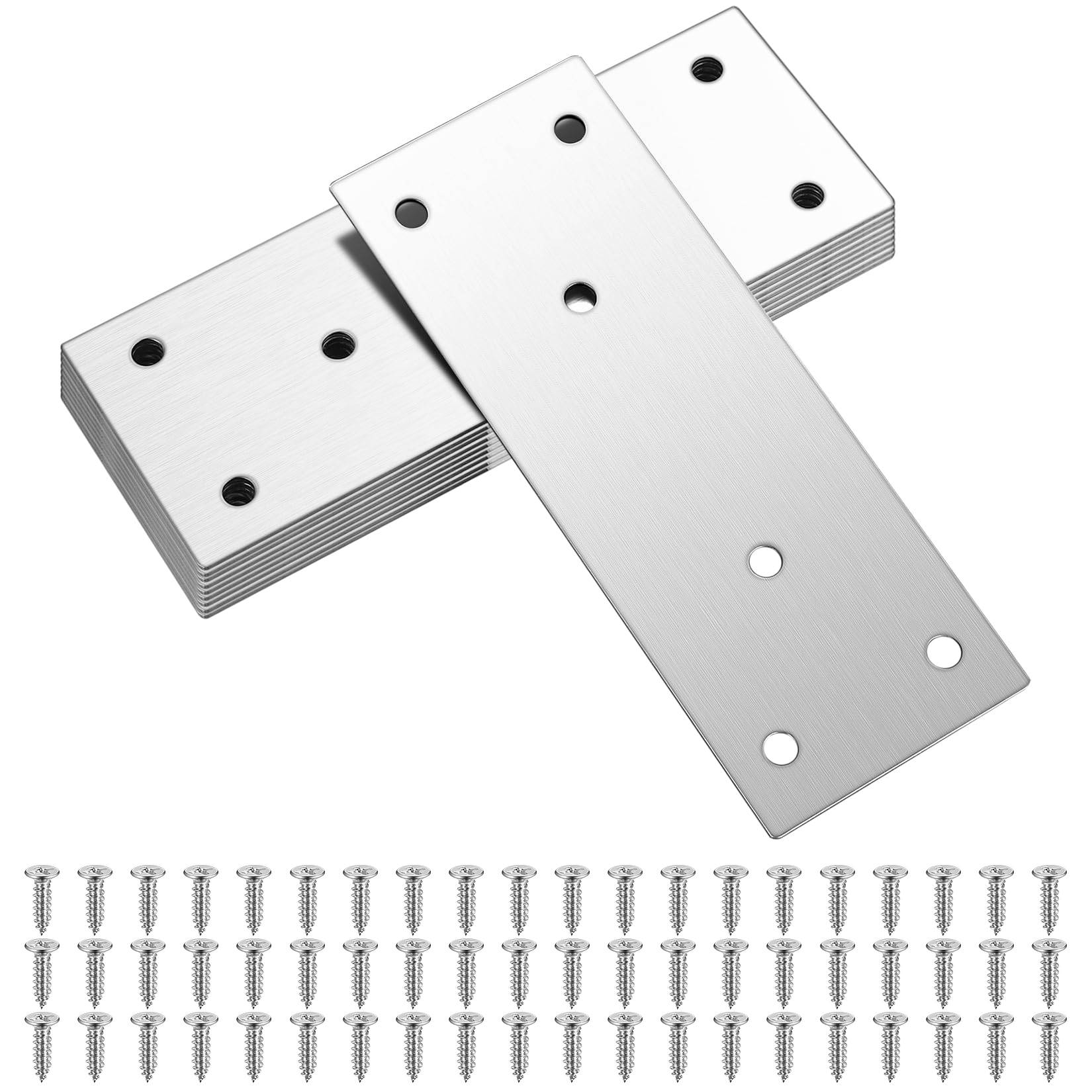 Jttxiu Flat Mending Plates, 10 Pcs, Silver, Stainless Steel, 128x48mm, Corner Mount
