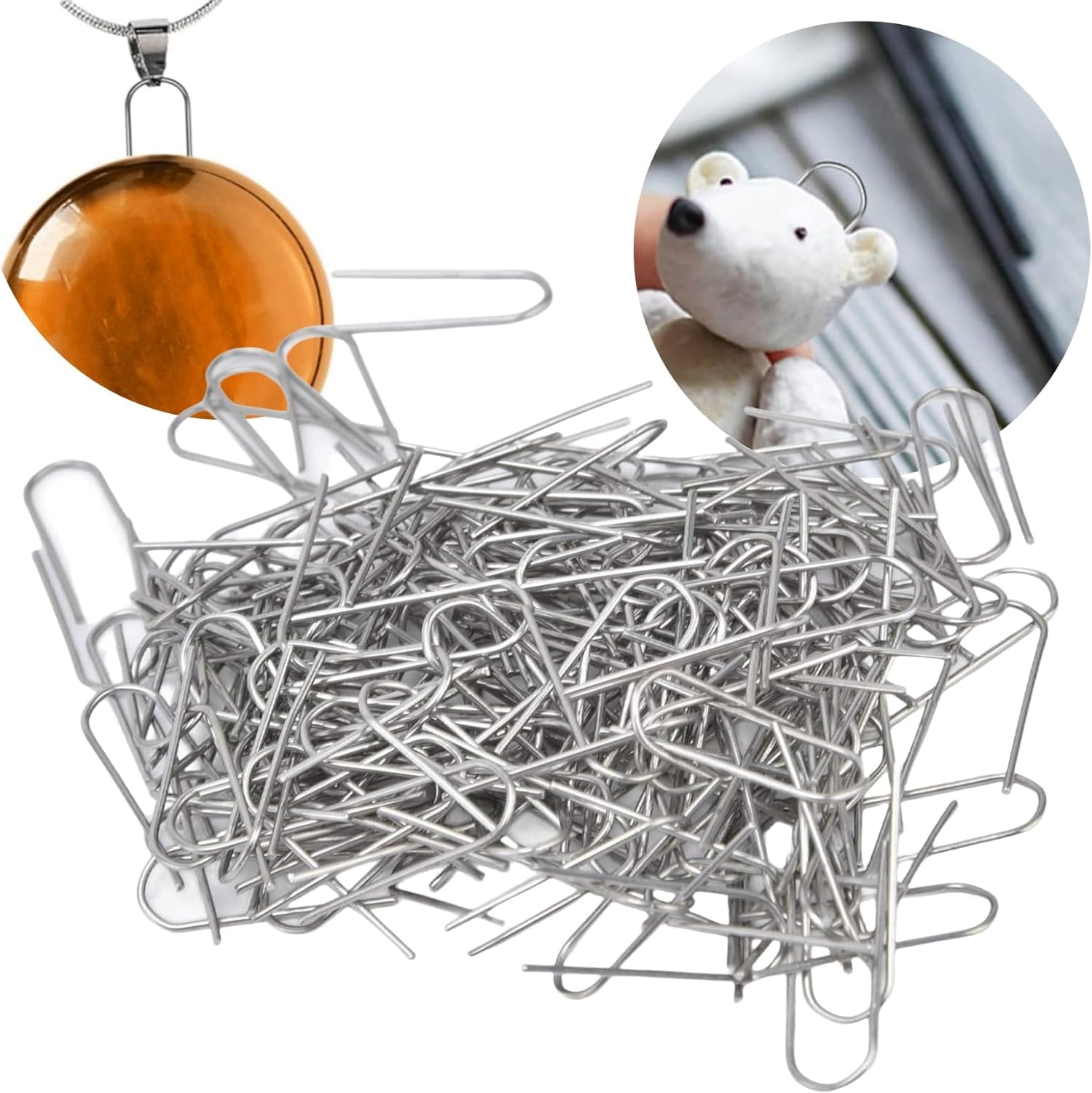 Uadme 200 pcs U Sewing Hooks, Nichrome Wire for Pottery, German Pins Floristry,Stainless Steel Craft Needles U Hanger Hooks for Clay Pendants Ceramic Ornaments Jewelry Making