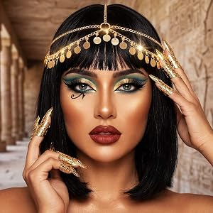 CAKURE Gold Head Chain Sequin Egyptian Headpiece Cleopatra Hair Accessories for Women
