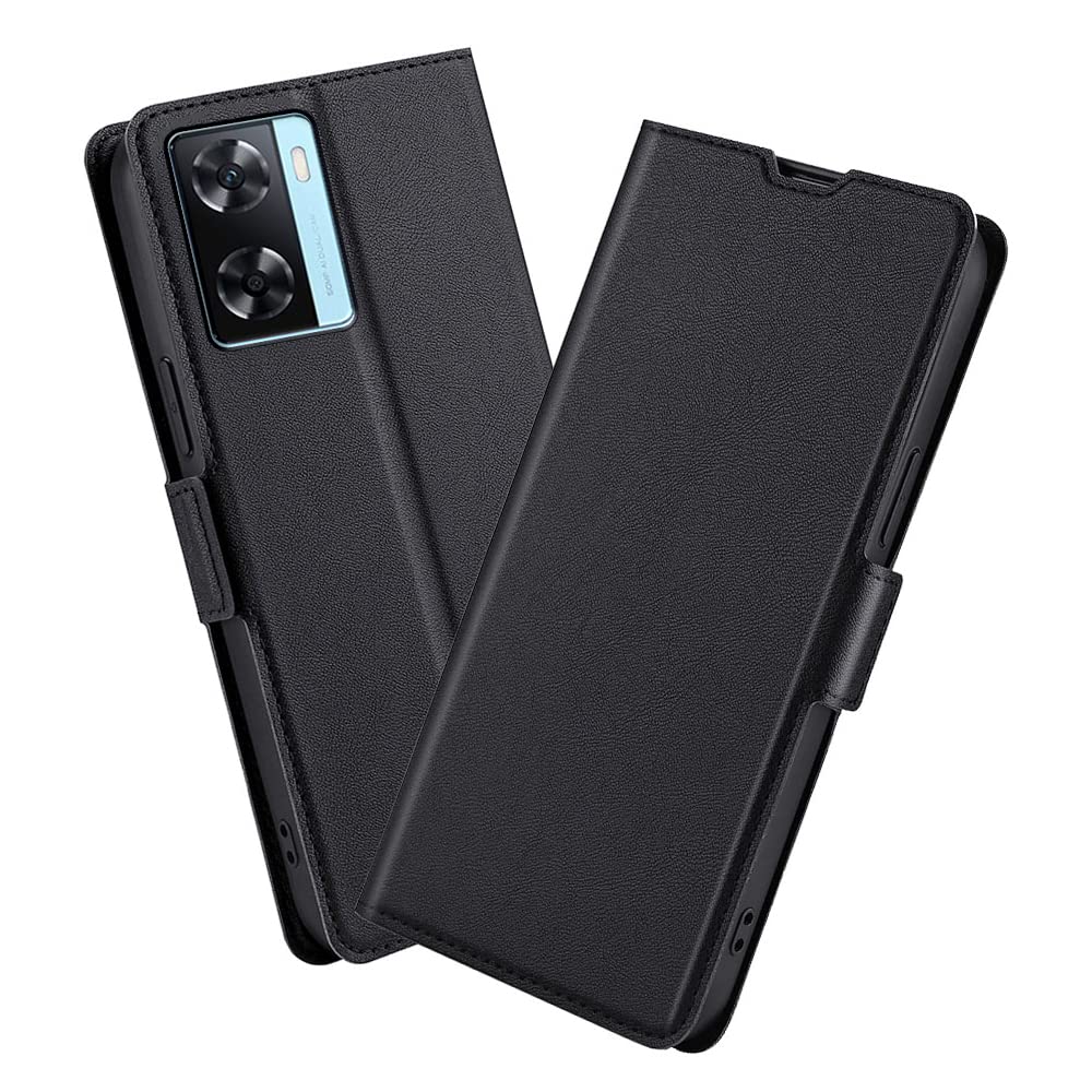 XINNI Protective Phone Case for Oppo A57 4G 2022(Oppo A57S), PU/TPU Vintage Flip Leather Shockproof Cover Magnetic Book Style Wallet, Black