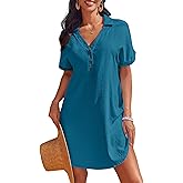 AI'MAGE Beach Cover Ups for Women Short Sleeve Swimsuit Coverup Button Down Bikini Bathing Suit Cover Up Dress Shirt