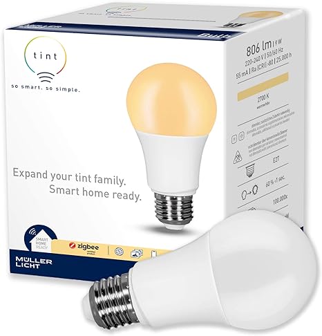 Tint Von Muller Licht Smarte Led Lampe E27 Birnenform Warmweiss 2700k Dimmbar 9w Ersetzt 60w Lampe Zigbee Funktioniert Mit Alexa Amazon De Beleuchtung