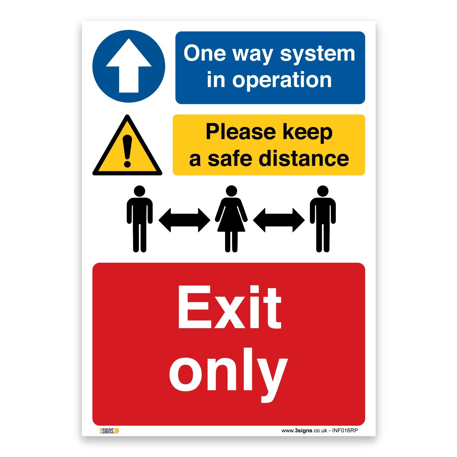 Exit Only, One way system in operation Sign, Social distancing, A4 297x210mm, 1mm Rigid Plastic, Mandatory Virus Protection Safety