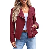 AUTOMET Women‘s Faux Suede Leather Jacket, Cropped Open Front Coat for Fall Winter Spring, Cardigan Style
