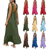 Backless Dress for Women Summer Maxi Casual Sleeveless Open Back Ruffle Hem Vacation Beach Long Dresses with Back Tie