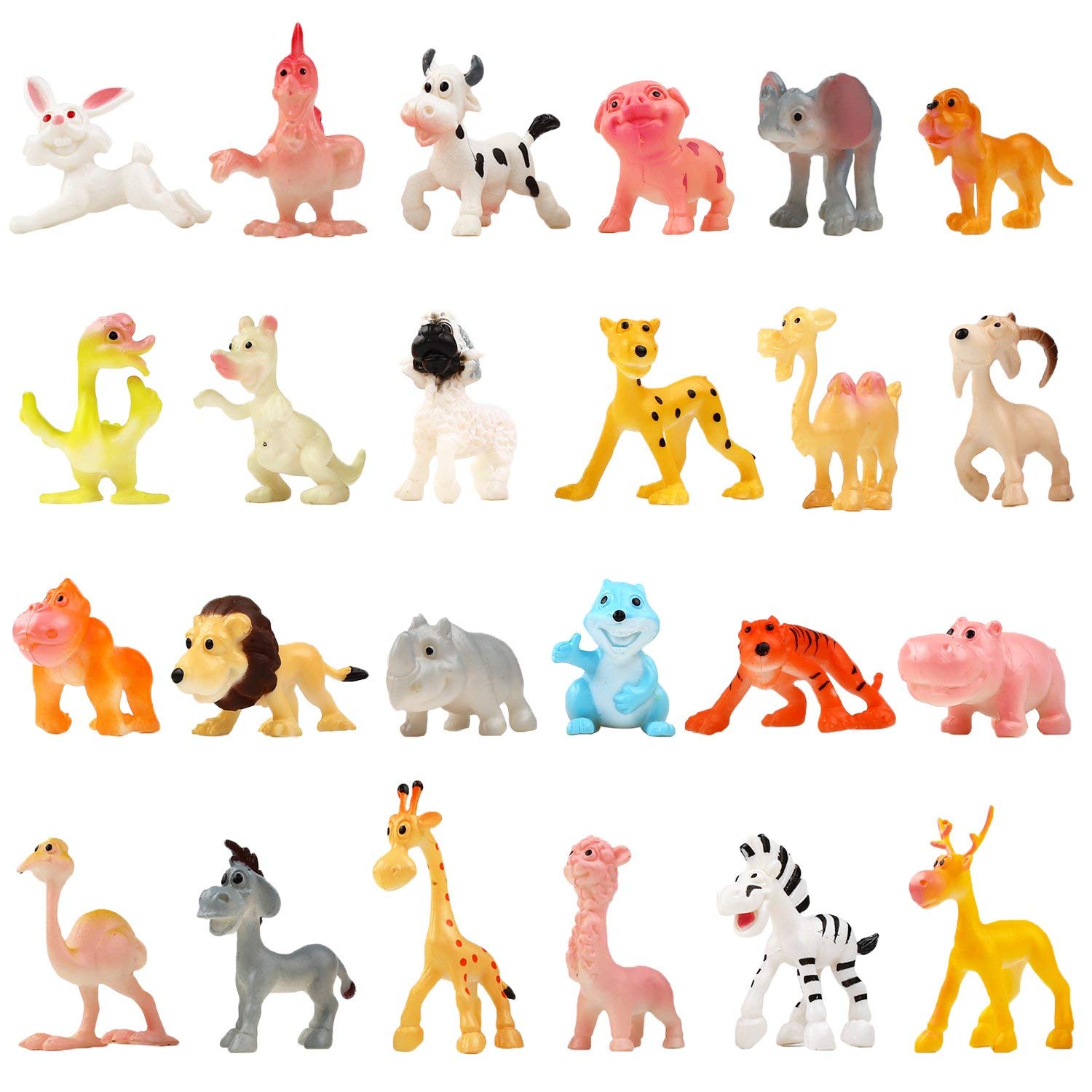 Funcorn Toys Cartoon Animal, 24 Pack Mini Plastic Wild Animals Models Toys Kit, Jungle Animal Figures Set for Children Boys & Girls Kids Party Favors Classrooms Rewards Birthday Gift Educational Toy