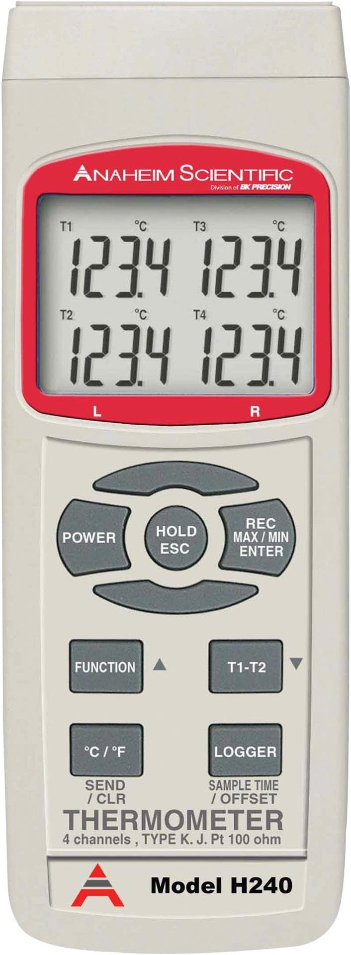 Anaheim Scientific H240 Four Channel K-type and J-type Thermocouple Digital Thermometer with Probes and Data Logger by Anaheim Scientific
