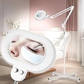 KUVRS 2200 Lumens 12X Esthetician Magnifying Floor Lamp, 3-Axis Magnifier | Dual-Knob, Square Glass, Stepless Dimmable, 4 Wheel Rolling Stand Mag Light for Facial Tattoo Eyelash Nail Craft Sewing Spa
