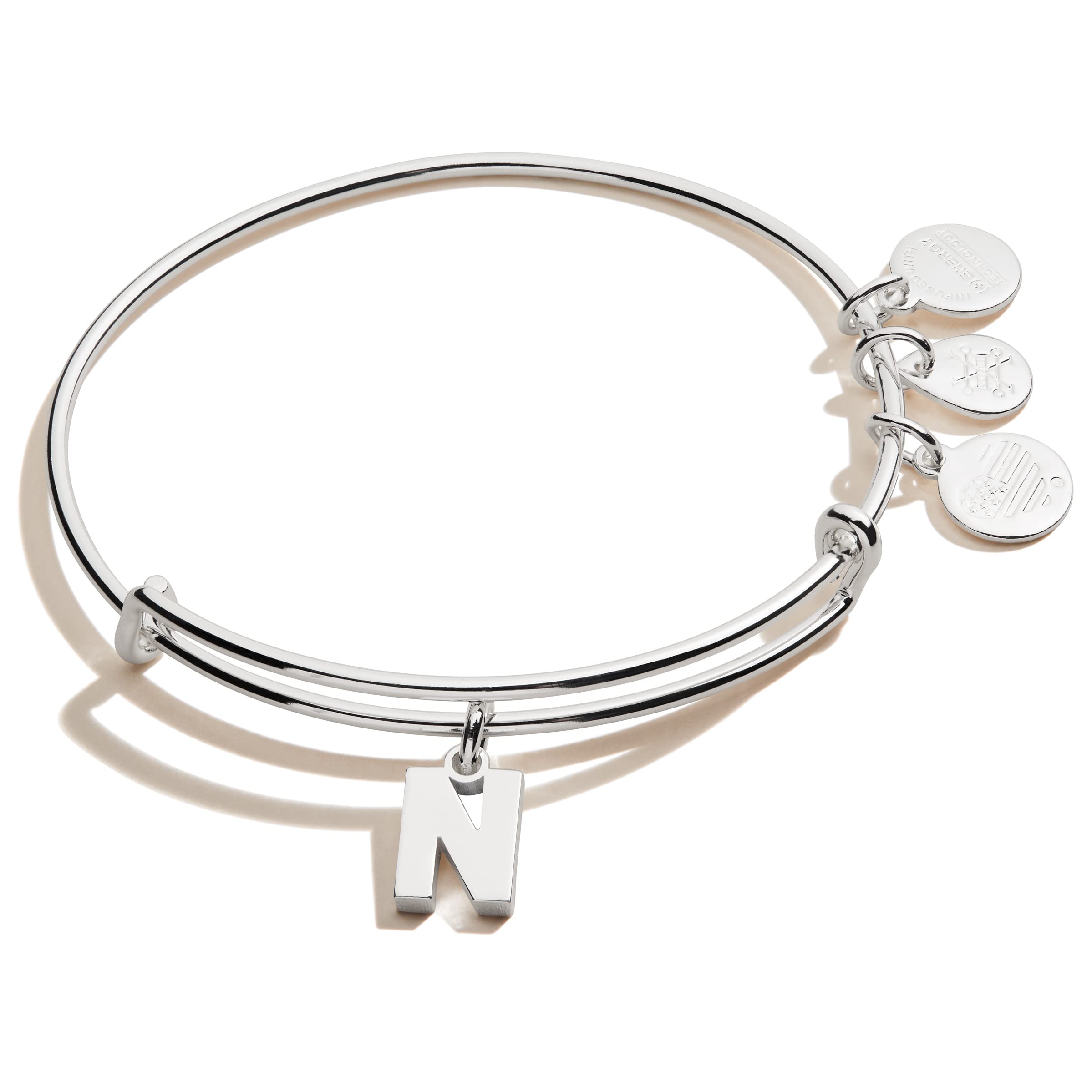 Alex and Ani Expandable Bangle for Women, Initials A to Z Letter Charms, Shiny Finish, 2 to 3.5 in, One Size, Non-Precious Metal