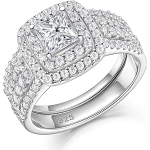 Newshe Jewellery Moissanite Wedding Rings for Women Engagement Ring Sets Cz Bridal Promise Princess Cross Anniversary Band Si