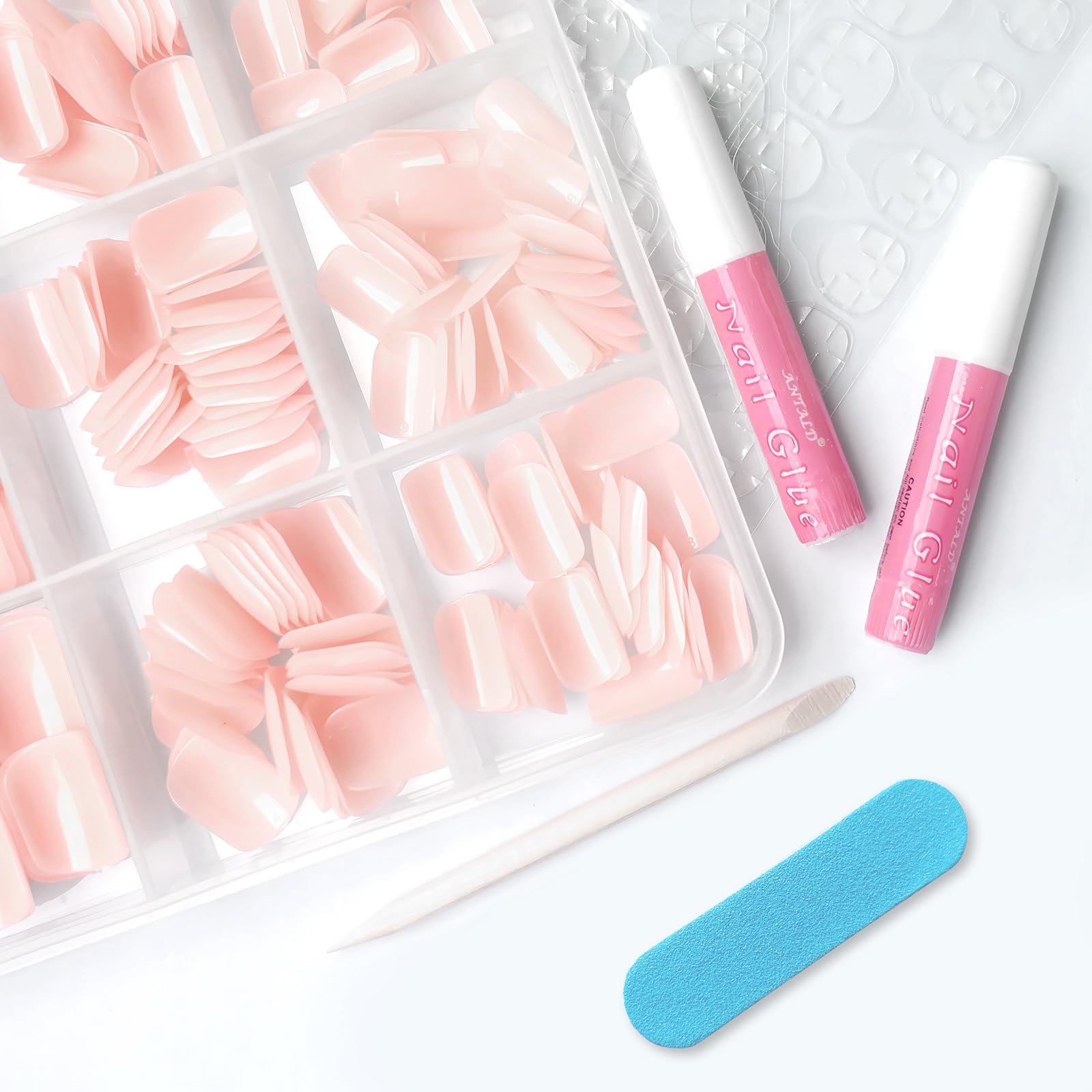 LoveOurHome 360pc Square Press on Nails Short Fake Nails Acrylic Press on Nails Square Nude Presson Nail Tips Full Cover Glue Nails Colored Short False Nails & Glue Adhesive Tabs for Women Girls - Image 4