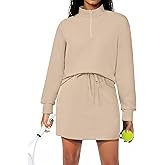 SHESHOW 2 Piece Skirt Sets for Women Tennis Skorts Quarter Zipper Sweatshirt Matching Set Tracksuit with Pockets