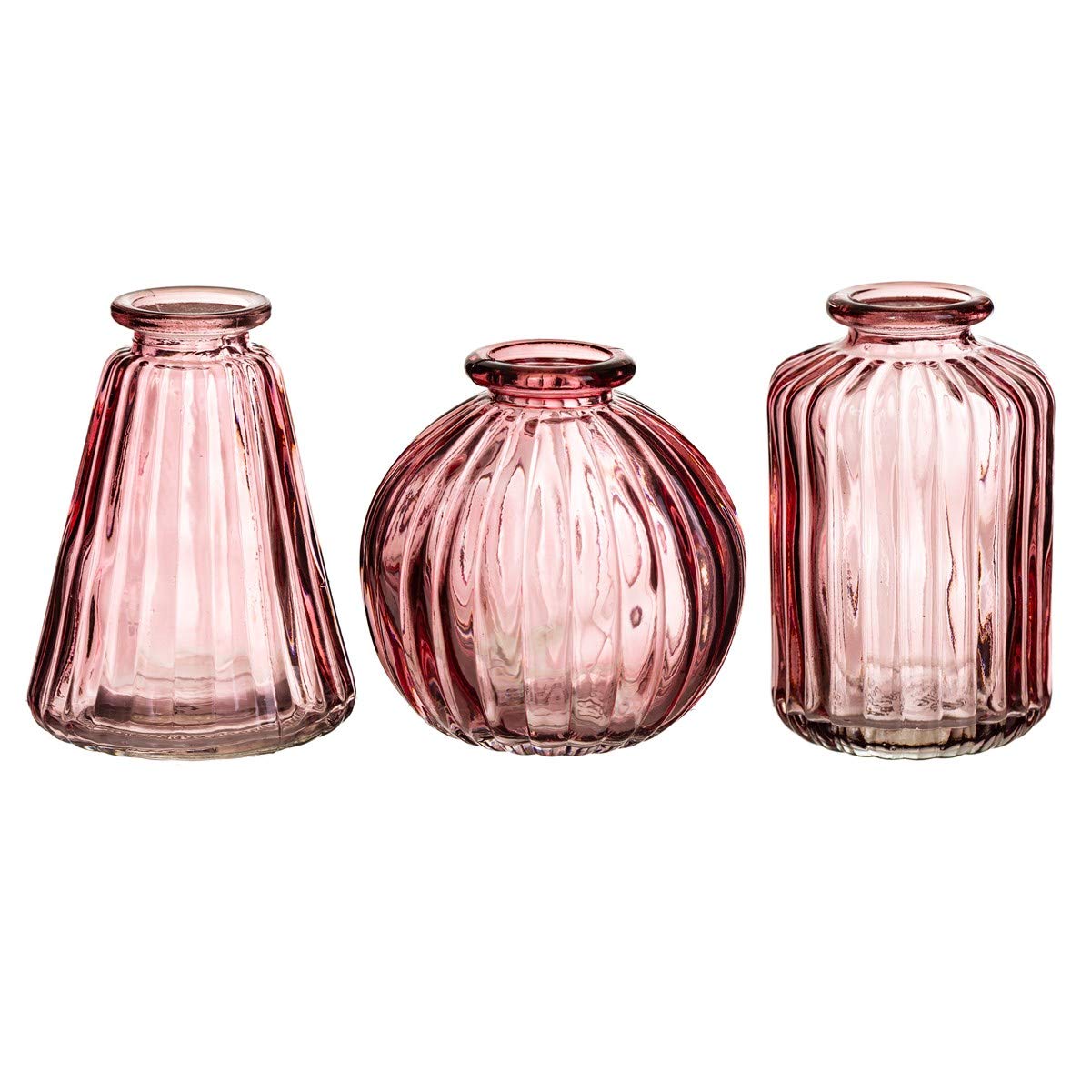Sass & Belle Pink Glass Bud Vases - Set of 3 - Glass Vases for Table Decoration, Mini Flower Vase for Home, Table Decor, Sass and Belle Decorative Design, Pink Vase