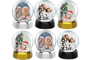 BEAPTCELY 6 Pack Christmas Photo Snow Globe DIY Liquid Photo Frame Craft Floating Water Frame Tabletop Display Snow Globes for Family Friends Christmas Thanksgiving Gifts (6, Black, Silver, Gold)