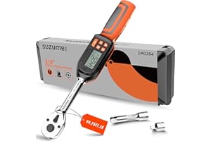 SUZUME 3/8 Digital Torque Wrench (2.21-44.25 Ft. Lb/ 3-60 N.m) ±2% Accuracy Digital Torque Wrench 3/8 Drive with Buzzer and LED Flash Notification Peak/Track Mode Electric Torque Wrenches For Moto Bike Car