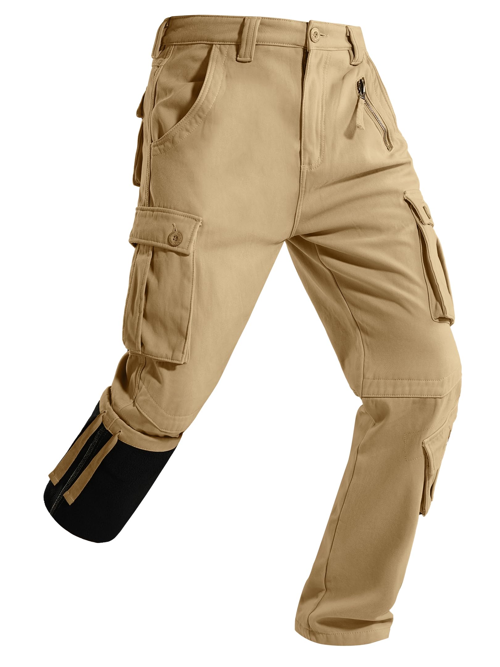 Yevtzl Men's Fleece Lined Hiking Cargo Pants, Snow Ski Winter Insulated ...