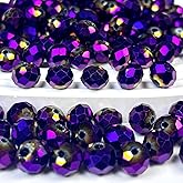 CRZSEELL 315pcs Glass Beads, 8mm Crystal Purple Beads for Jewelry Making, Briolette Faceted Rondelle Bulk Bead for Crafts DIY, Suncatchers, Bracelets, Earring, Necklace